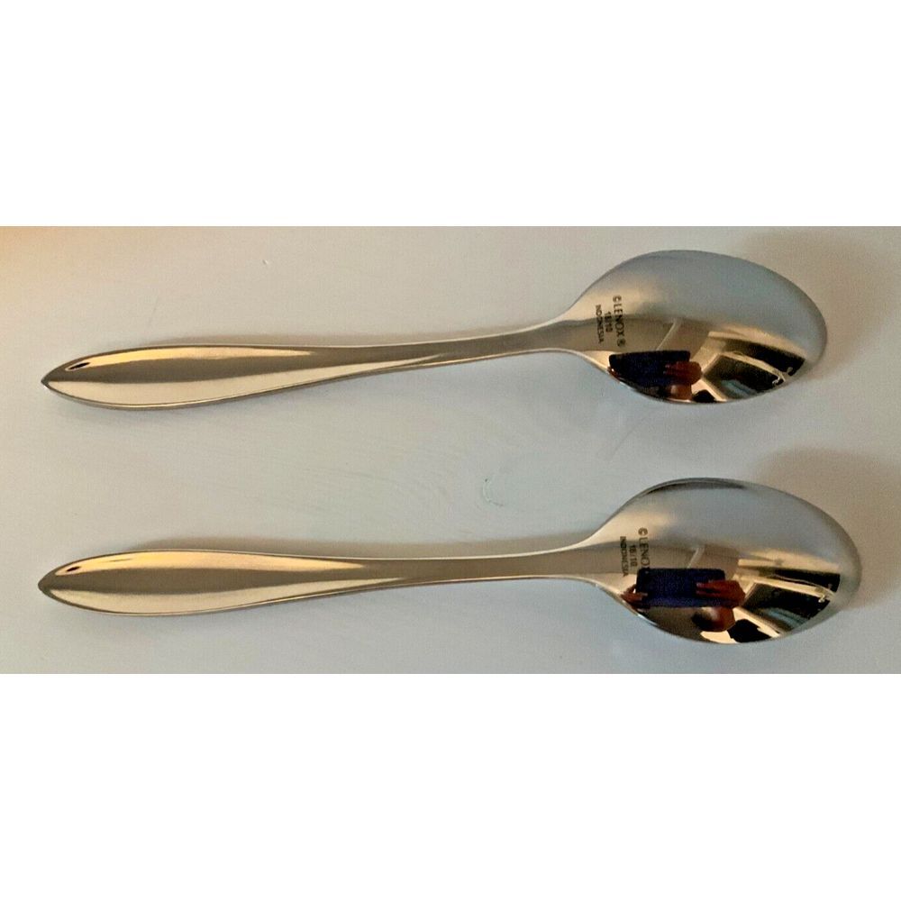 Set Of 2 Lenox Stainless Steel Flatware SCULPT Pattern 18/10 SOUP SPOONS 7 1/8" - Picture 2 of 3